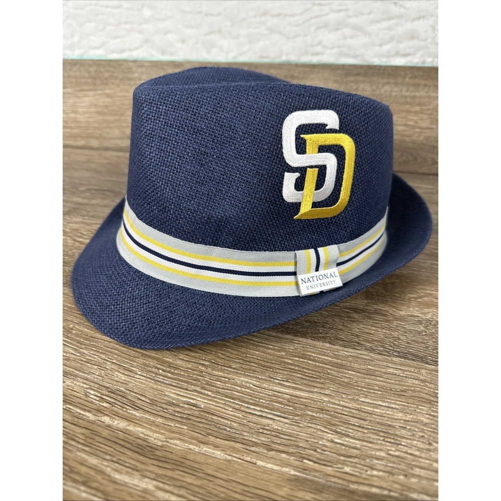San Diego Padres Fedora Hat Blue SD Logo Baseball Cap Trilby Summer Straw Style
